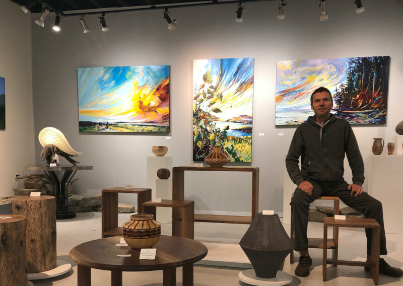 Thierry Brionne showing his furniture in an art gallery